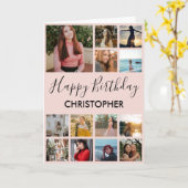 ハッピーバースデーフォトコラージュ13写真ピンクブラック カード (黄色い花)