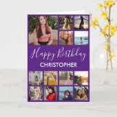 ハッピーバースデーフォトコラージュ13枚フォトパープル カード (黄色い花)