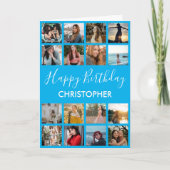 ハッピーバースデーフォトコラージュ16フォトブルーカード カード (正面)