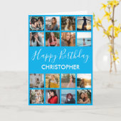 ハッピーバースデーフォトコラージュ16フォトブルーカード カード (黄色い花)