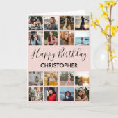 ハッピーバースデーフォトコラージュ16枚フォトピンクブラック カード (黄色い花)
