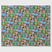 ハッピーバースデーフォトコラージュAny Age Green金ゴールド ラッピングペーパー (フラット)