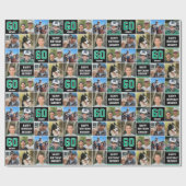 ハッピーバースデーフォトコラージュAny Age Green Black ラッピングペーパー (フラット)