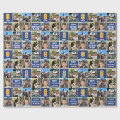 ハッピーバースデーフォトコラージュAny Age Navy金ゴールド ラッピングペーパー (フラット)