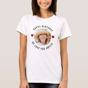 ハッピーバースデーフォトトレンディーシックモダンハート Tシャツ