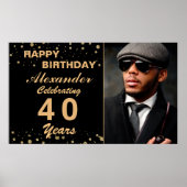 ハッピーバースデーフォトパーティーイベント金ゴールドブラックカスタム ポスター (正面)