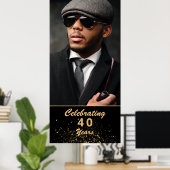 ハッピーバースデーフォトパーティーイベント金ゴールドブラックカスタム ポスター (ホームオフィス)