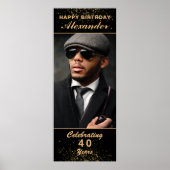 ハッピーバースデーフォトパーティーイベント金ゴールドブラックカスタム ポスター (正面)