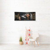 ハッピーバースデーフォトパーティーイベント金ゴールドブラックカスタム 横断幕 (インサイチュ)