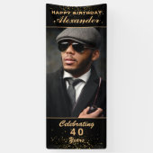 ハッピーバースデーフォトパーティーイベント金ゴールドブラックカスタム 横断幕 (縦)