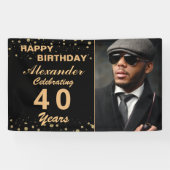 ハッピーバースデーフォトパーティーイベント金ゴールドブラックカスタム 横断幕 (横)