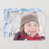 ハッピーバースデーフォトブルー迷彩柄-誕生日はがき インビテーションポストカード (正面/裏面)