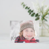 ハッピーバースデーフォトブルー迷彩柄-誕生日はがき インビテーションポストカード (スタンド正面)