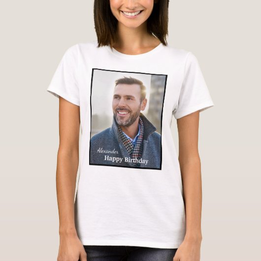ハッピーバースデーフォト名文字カスタム Tシャツ (正面)