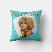 ハッピーバースデーフォト素朴ブルーウッド装飾用クッション クッション (裏面)