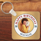 ハッピーバースデーフォト金ゴールドのパーソナエレガントライズ キーホルダー (正面)
