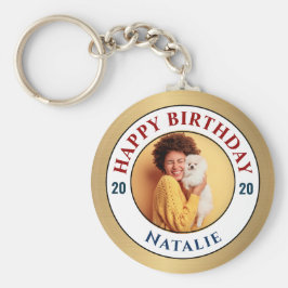 ハッピーバースデーフォト金ゴールドのパーソナエレガントライズ キーホルダー