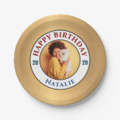 ハッピーバースデーフォト金ゴールドのパーソナエレガントライズ ペーパープレート (正面)
