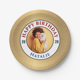 ハッピーバースデーフォト金ゴールドのパーソナエレガントライズ ペーパープレート