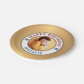 ハッピーバースデーフォト金ゴールドのパーソナエレガントライズ ペーパープレート (アングル)