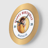 ハッピーバースデーフォト金ゴールドのパーソナエレガントライズ ラージ壁時計 (傾斜)