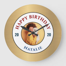 ハッピーバースデーフォト金ゴールドのパーソナエレガントライズ ラージ壁時計