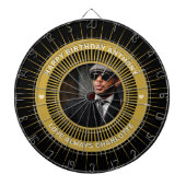 ハッピーバースデーフォト金ゴールドブラックモダンカスタム ダーツボード (正面)