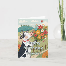 ハッピーバースデーフォークアートのカウのカード サンキューカード