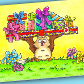 ハッピーバースデーフクロウ挨拶 サンキューカード