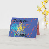 ハッピーバースデーフラワーダンデリオンウィッシュグリーティング カード (黄色い花)