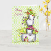 ハッピーバースデーフラワーバケットコテージガーデンアート カード (黄色い花)