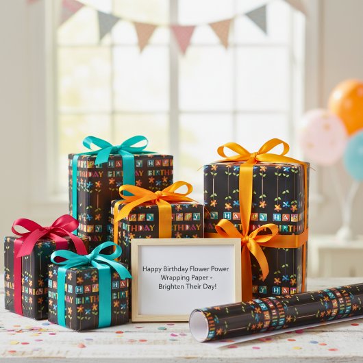 ハッピーバースデーフラワーパワーラッピング紙 ラッピングペーパーシート