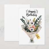 ハッピーバースデーフラワーブーケカード | モダンフローラ (正面/裏面)