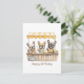 ハッピーバースデーフランスのブルドッグズレモネードスタンド ポストカード (スタンド正面)