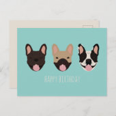 ハッピーバースデーフランスのブルドッグティール（緑がかった色） ポストカード (正面/裏面)