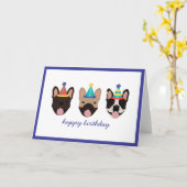 ハッピーバースデーフランスのブルドッグパーティーハットカード カード (黄色い花)