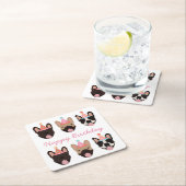 ハッピーバースデーフランスのブルドッグパーティーハットピンク スクエアペーパーコースター (インサイチュ)