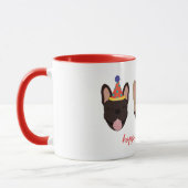 ハッピーバースデーフランスのブルドッグパーティー帽子レッド マグカップ (左)