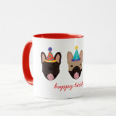 ハッピーバースデーフランスのブルドッグパーティー帽子レッド マグカップ (正面左)