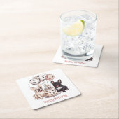 ハッピーバースデーフランスのブルドッグパーティー帽子 スクエアペーパーコースター (インサイチュ)