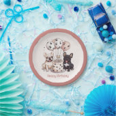 ハッピーバースデーフランスのブルドッグパーティー帽子 ペーパープレート (パーティー)