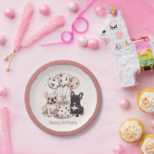 ハッピーバースデーフランスのブルドッグパーティー帽子 ペーパープレート (パーティー)