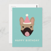 ハッピーバースデーフランスのブルドッグパーティー帽子 ポストカード (正面/裏面)