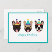 ハッピーバースデーフランスのブルドッグパーティー帽 ポストカード (正面/裏面)