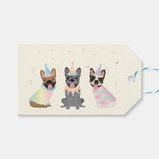 ハッピーバースデーフランスのブルドッグ ギフトタグ (正面(横))