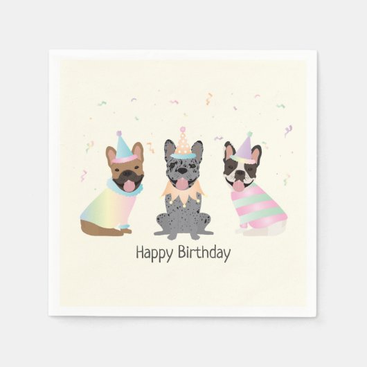 ハッピーバースデーフランスのブルドッグ スタンダードカクテルナプキン (正面)