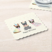 ハッピーバースデーフランスのブルドッグ ペーパーコースター (アングル)