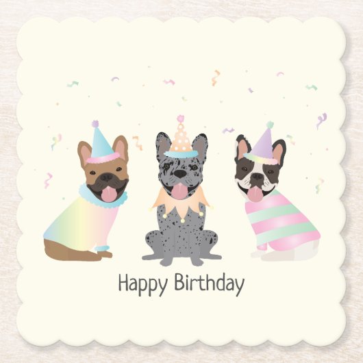 ハッピーバースデーフランスのブルドッグ ペーパーコースター (正面)