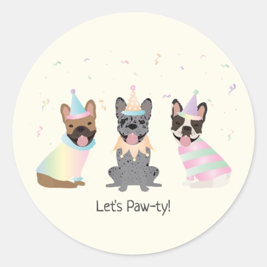 ハッピーバースデーフランスのブルドッグ ラウンドシール (正面)