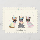 ハッピーバースデーフランスのブルドッグ 招待状 (正面/裏面)